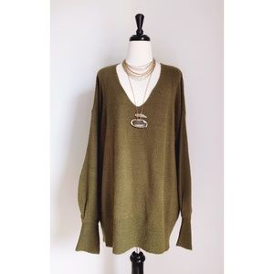 Abound Oversized V-Neck Olive Green Sweater